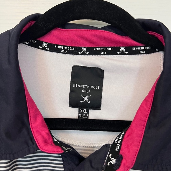 Kenneth Cole Mens Golf Polo White/Black Striped Short Sleeve Shirt Size XXL - Picture 2 of 6